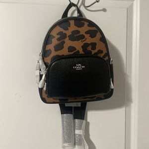 NWT Coach Mini Court Backpack in Signature Canvas Leopard